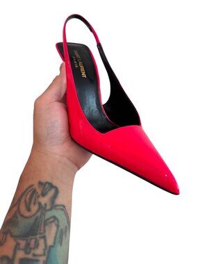 🔥HOT PINK YSL SAINT LAURENT KISS 105 SLINGBACK PUMPS SZ 38
